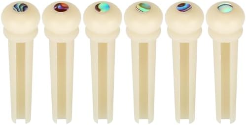 Blisstime 6pcs Unbleached Guitar Bone Bridge Pins Natural Bone Color Replacement Parts with Abalone Dot