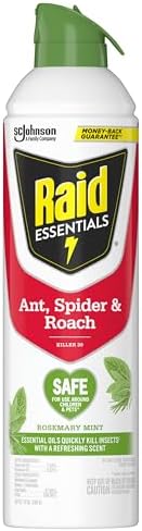 Raid Essentials Ant, Spider & Roach Killer Aerosol Spray, Child & Pet Safe, Kills Insects Quickly, for Indoor Use, Rosemary Mint Scent, 10 fl oz