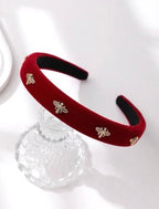 TERSE Burgundy Velvet Headband for Women White Pearl Head Band Cute Designer Headband Fashion Hair Accessories Vintage Women Holiday Headbands Elastic Hair Bands for Women's Hair