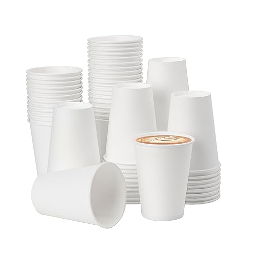 METAPRINT [500 Count] 12 oz Disposable Paper Coffee Cups, White Hot Paper Cups for Cafes, Bistros, Parties, and Events