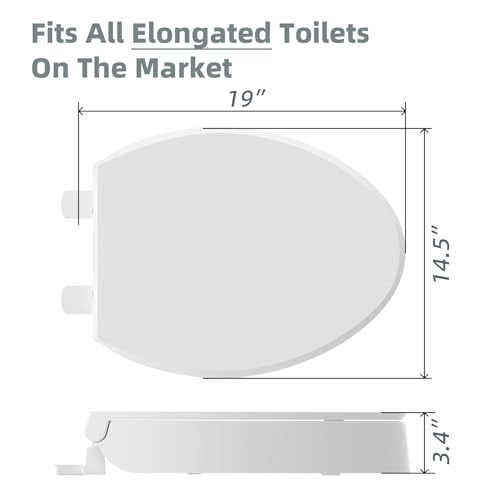 Ccbello toilet seat risers for seniors, Slow Close, Elevated toilet seat, Heavy Duty, Never Loosen, Raised toilet seat elongated bowl, White(18.5”)