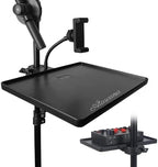 Universal Microphone Stand Tray with Phone Holder, Mic Stand Clamp-On Utility Shelf Rack Tray Holder for Music Sheet, Live Streaming, Live Broadcast, Karaoke, Recording, Music Stand Accessories