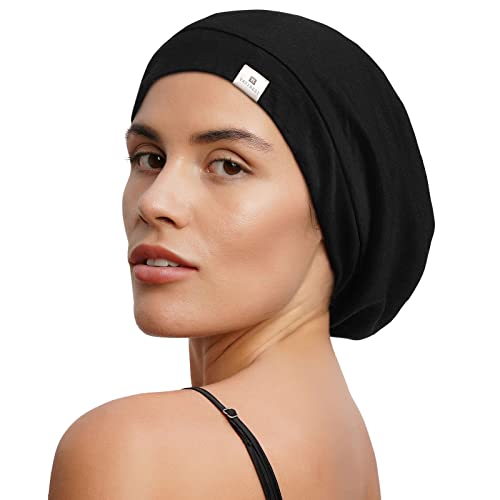 YANIBEST Slouchy Beanie Hat Satin Lined Sleep Cap Satin Bonnet Chemo Headwear Caps for Women and Men Navy Blue