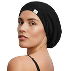 YANIBEST Slouchy Beanie Hat Satin Lined Sleep Cap Satin Bonnet Chemo Headwear Caps for Women and Men Navy Blue