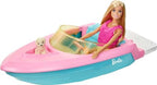 Barbie Doll & Toy Boat Playset with Pet Puppy, Life Vest & Beverage Accessories, Fits 3 Dolls & Floats in Water