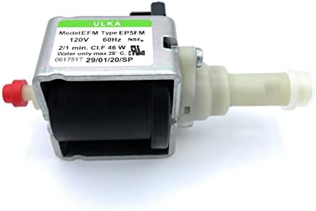 MacMaxe ULKA Model E Type EP5FM - Replacement Pump Compatible with Breville Espresso Machine - Solenoid Vibratory Water Pump with 2 O-Ring Seals - 15 Bar Max Pressure, 2/1 Min. On/Off, 120V, 60Hz, 46W