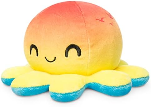 TeeTurtle - The Original Reversible Octopus Plushie - Sunset + Ocean - Cute Sensory Fidget Stuffed Animals That Show Your Mood, 4 inch