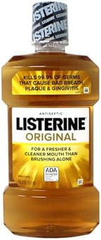Listerine Original Antiseptic Mouthwash, Kills 99.9% of Germs That Cause Bad Breath, Plaque & Gingivitis, Fresher & Cleaner Mouth Than Just Brushing Alone, 1 Liter (Pack of 3)
