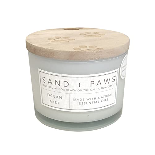 Sand + Paws Scented Candle - Ocean Mist - Additional Scents and Sizes – Luxurious Air Freshening Jar Candles Neutralize pet Odors and Enhance Home décor – 100% Cotton Lead-Free Wicks - 12 oz