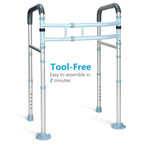 OasisSpace Stand Alone Toilet Safety Rail - Heavy Duty Medical Toilet Safety Frame for Elderly, Handicap and Disabled - Adjustable Bathroom Toilet Handrails, Width Adjustable Design, Fit Any Toilet