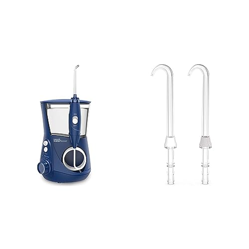 Waterpik Aquarius Water Flosser, Blue WP-663 & DT-100E Implant Denture Replacement Tips Water Flosser Tip Replacement, Clear, 2 Count