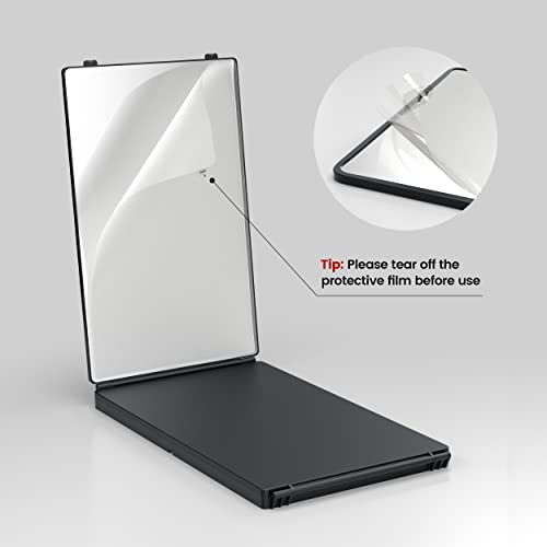 JUSRON 360 Viewing Angle Self Hair Cutting Mirror, Clear Anti-Fog HD Glass (Black with LED with Accessories)