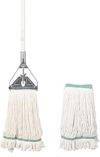 OFO Loop-End String Mop, Heavy Duty Commercial Industrial Mop with Extra Mop Head Replacement. Metal Head Mop with 59Inch Handle for Floor Cleaning