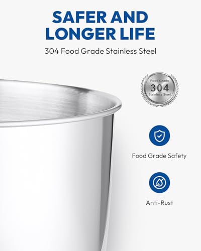 5 Quart Mixing Bowl with Handle,Mixer bowl Fit for KitchenAid Artisan&Classic Series 4.5-5 QT Food Grade Tilt-Head Mixer, Stainless Steel Polished Mixer Accessories for Baking & Cooking