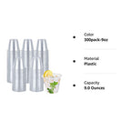 Turbo Bee 300 Pack 9oz Clear Plastic Cups,Disposable Crystal Drinking Cups,PET Plastic Party Cups for Wine,Juice,Iced Coffee and Cold Drinks