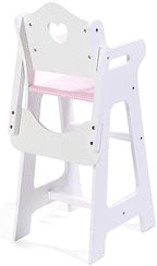 Badger Basket Wooden Doll High Chair with Feeding Tray, Bib, Personalization Kit, and Accessories - Fits 18-Inch Dolls, White with Pink Gingham Seat for Pretend Play