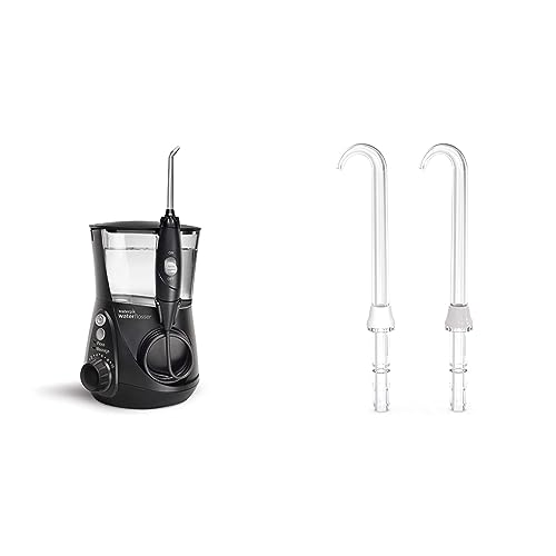 Waterpik Aquarius Water Flosser, Black WP-662 & DT-100E Implant Denture Replacement Tips Water Flosser Tip Replacement, Clear, 2 Count