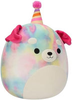Squishmallows Original 12-Inch Delenne Rainbow Tie-Dye Dog with Party Hat - Official Jazwares Plush (Pack of 1)