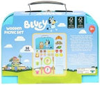 Bluey – Picnic Basket Set – 30 Piece Wooden Roleplay Toy with Carry Case, Cutlery & Pretend Food Accessories for Kids – FSC-Certified Material – Fun Imaginative Kit for 3 Years and Up