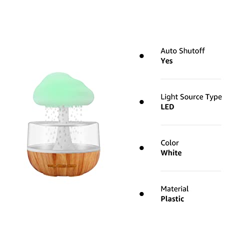 Weljoy Zen Raining Cloud Night Light Aromatherapy Essential Oil Diffuser Micro Humidifier Desk Fountain Bedside Sleeping Relaxing Mood Water Drop Sound (White)