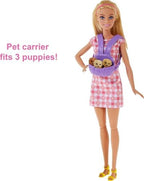 Barbie Doll & Pets Set, Blonde with Mommy Dog, 3 Newborn Puppies with Color-Change Feature & Pet Accessories