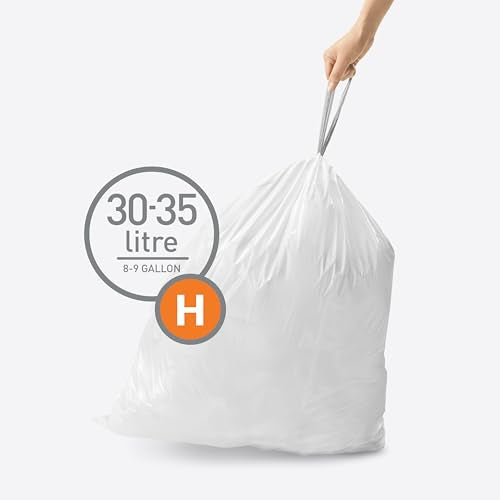 simplehuman Code H 200 Count, Genuine Custom Fit Liners, Drawstring Trash Bags in Dispenser Packs, 30-35 Liter / 8-9 Gallon, White