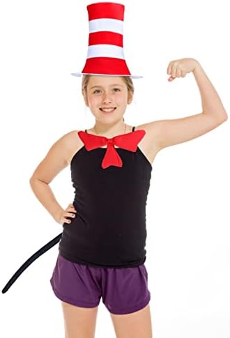 Accessories for Cat Costume Kit Kids Red And White Striped Stovepipe Hat Gloves Bow Tie Long Tail For Halloween Props