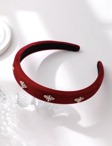 TERSE Burgundy Velvet Headband for Women White Pearl Head Band Cute Designer Headband Fashion Hair Accessories Vintage Women Holiday Headbands Elastic Hair Bands for Women's Hair