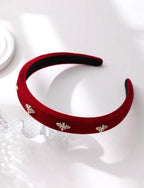 TERSE Burgundy Velvet Headband for Women White Pearl Head Band Cute Designer Headband Fashion Hair Accessories Vintage Women Holiday Headbands Elastic Hair Bands for Women's Hair