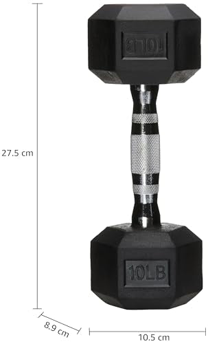 Amazon Basics Rubber Hex Dumbbell Hand Weight, 10 pound, Single, Black