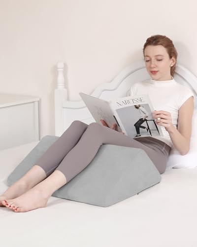 Lossey Knee Wedge Pillow with Pure Memory Foam, 8" Bed Wedge Pillow for Sleeping, Triangle Pillow for Back Support Elevated Pillow for Sciatica Knee Hip Ankles Back Pain Relief