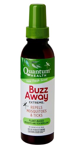 Quantum Health Buzz Away Extreme Tick & Mosquito Repellent DEET Free Peppermint & Citronella Oil Outdoor Bug Spray Powerful Plants Repel Bugs Off Your Skin, Kids Safe Insect Repellent- 4 Ounce