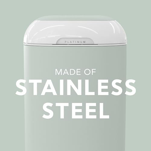 Diaper Genie Platinum Pail (Sage Green) is Made in Durable Stainless Steel and Includes 1 Easy Roll Refill with 18 Bags That can Last up to 5 Months.