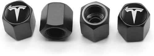 TACTILIAN Car Tire Valve Stem Caps for Tesla Model 3, S, X, Y Accessories (4 Pack) Leakproof Aluminum Tire Valve Caps with Rubber O-Rings Compatible with Tesla Model Y Accessories 2023