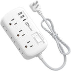 Short Extension Cord 3ft - Small Power Strip Flat Plug Surge Protetor with 6 Outlets 3 USB (3.4A/17W) Charging Ports, Multi Plug Wall Outlet Splitter for Home Bedroom Hotel Office Desktop Accessories