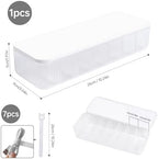 Cable Organizer Storage Box with 7 Wire Ties,Desktop Cable Management Box with Lid,Power Cord Organizer with 7 Compartments for Office,Home,Desk Accessories Storage Stationery Supplies White