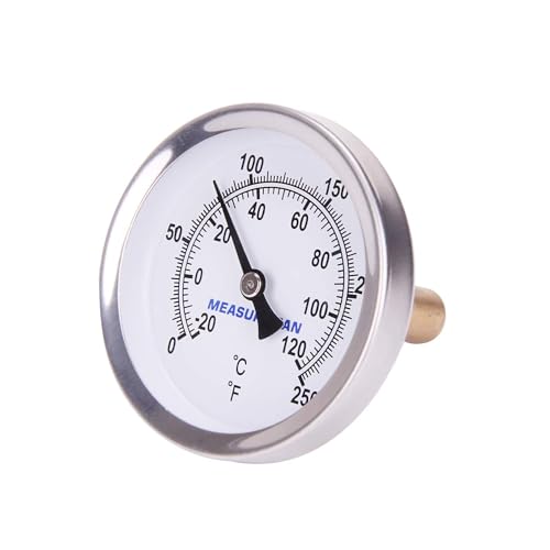 MEASUREMAN Hot Water Bi-Metal Thermometer, 2-1/2" Dial, 1-3/4" Lead-Free Brass Stem, Range 0-250 deg F/-20-120 deg C, 2% Accuracy, Adjustable, 1/2" NPT Back Mount（2 Pack）