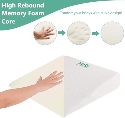 Big Hippo Wedge Pillow Memory Foam Cushion，Wedge Pillow for Sleeping and Acid Reflux, Leg, Neck Pain, Snoring, Removable Washable Cover (White 24"x22"x7.5")