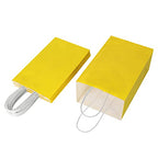 Oikss 100 Pack 5.25x3.25x8.25 inch Small Kraft Bags with Handles Bulk, Paper Bags Birthday Wedding Party Favors Grocery Retail Shopping Business Goody Craft Gift Bags Cub Sacks (Yellow 100PCS Count)