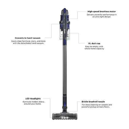 Shark Cordless Vacuum Cleaner with with XL Dust Cup, Lightweight, Portable, Rechargeable, Powerful Pet Hair Pickup, Removable Handheld, Crevice Tool, Carpet and Hard Floors,40min Runtime, Grey, IX141