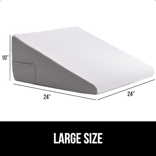 GORILLA GRIP Bed Wedge Ergonomic Sleeping Pillow, Soft Dual Layer Memory Foam, Stay in Place Dots, Breathable, Headboard Triangle Sleep Support for Reading Acid Reflux Anti Snoring, 10in White Gray