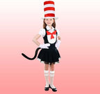 4 Pcs Cat Costume Set Include Top Hat,Oversized Bowtie with Fur,Gloves and Tail for Kids World Book Day Dress Up