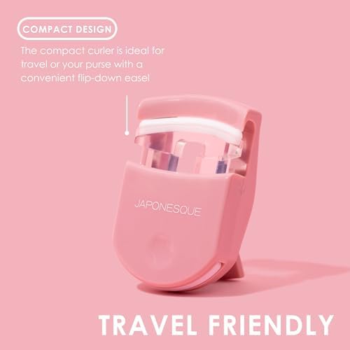 JAPONESQUE Travel Eyelash Curler, Pink - Plastic Eyelash Curlers for Travel Makeup, Go Curl Lash Curler with Bonus Replacement Lash Pad - 1 Pack