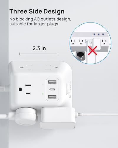 Desk Clamp Power Strip, Surge Protector with 5 AC Outlets and 3 USB Ports, Desk Mount Charging Station, Fit 1.97in Tabletop Edge Thick, 6FT Extension Cord, for Home Office Gaming Accessories