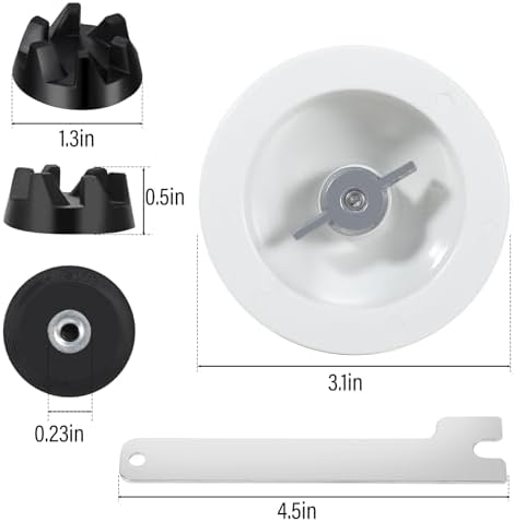 9704230 Blender Coupler with Spanner Kit Blender Blade 4 Leaf With Rubber Gasket Seal for kitchenaid blender replacement parts, Part Number WP9704230 Compatible with KitchenAid KSB5 KSB3, Pack of 4