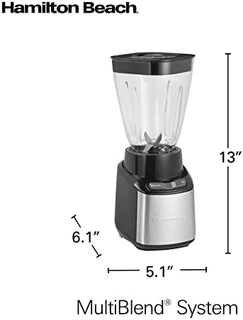 Hamilton Beach MultiBlend Smoothie Blender with 4 Shatterproof BPA Free Jars and Lids; Large 32oz Jar, 8oz Grinder for Nuts & Spices, and 2 Portable Travel Cups, 650 Watts, Black and Stainless (52400)