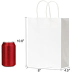 RACETOP White Paper Bags with Handles Bulk 8"x4.5"x10.8" 50Pcs Gift Bags Medium Size, White Gift Bags with Handles, Gift Bags Bulk, Retail Bags, Party Bags, Shopping Bags, Merchandise Bags
