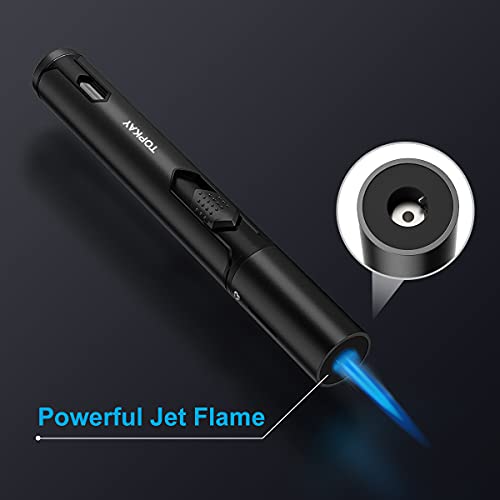 Torch Lighters, 2 Pack, Butane Lighters, Adjustable Jet Flame Torch Lighters, Windproof Butane Refillable Gas Torch Lighter Long Lighter for Candle, Grill, BBQ, Fireworks(Butane Not Included) Black
