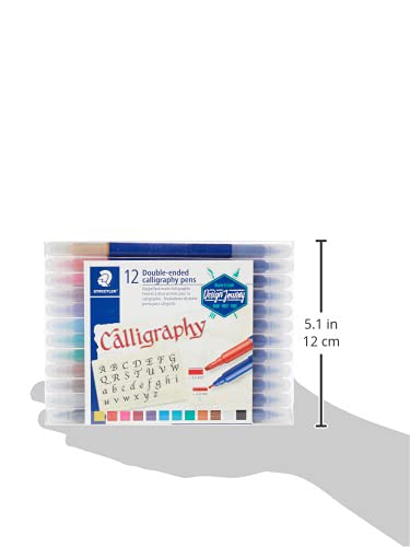 STAEDTLER 3005 TB12 Double-Ended Calligraphy Pen - Assorted Colours 12 Count (Pack of 1) Multicolor