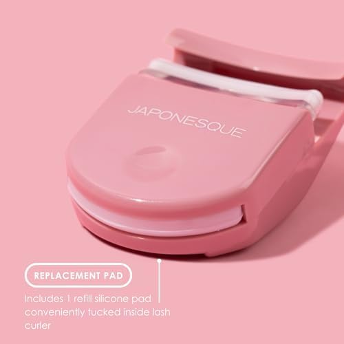 JAPONESQUE Travel Eyelash Curler, Pink - Plastic Eyelash Curlers for Travel Makeup, Go Curl Lash Curler with Bonus Replacement Lash Pad - 1 Pack